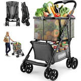 Folding Shopping Cart, 80lbs Collapsible Grocery Cart with Removable Basket