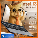 15.6" Portable i3 Laptop Computer PC Windows 11 Pro Intel Core i3 6100U Laptops