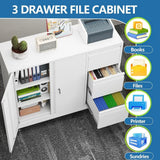 Secure Lateral File Cabinet with Gooseneck Handle, 3 Drawer Mobile Storage Cabinet on Wheels