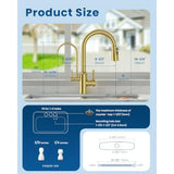 Gold Kitchen Faucet with Drinking Purified Water Tap High Arc 3-in-1 Stainless Steel Sink Faucet for 1 Hole