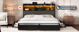 King Bed Frame with 6 Storage Drawers And Linen Upholstered Headboard