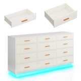 12 Drawer Dresser for Bedroom, 63'with Power Outlets & LED Lights