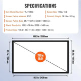 257 cm x 150 cm, projection screen with a 160° viewing angle, for outdoor