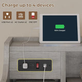 Nightstand Set 2, Grey Side Table with Charging Station, 3 Drawers, Modern