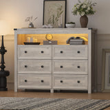 6 Drawer Dresser with Lights and Open Space for Bedroom, Wood Dressers