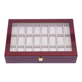 24 Slot Walnut Wooden Watch Display Case Glass Top Jewelry Box Collector