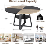 [ TABLE ONLY ] Round Dining Table for 4-6, 42" Farmhouse Kitchen Table with Storage