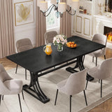 63-Inch Rectangular Dining Table for 4 to 6, Modern Kitchen Table with Stylish Metal Trestle Legs, Large