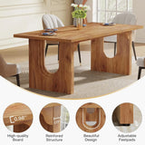 Modern Rectangular Dining Table, Wood Pedestal Base For 6-8 People