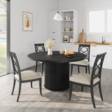 47" Round Dining Table for 4-6 Industrial Kitchen Table with Sturdy Waveform Metal Pedestal Base for Dining Room
