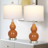 22" Modern Double Gourd Ceramic Table Lamps Set of 2, Bedside Lamps