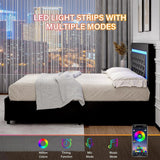Queen Bed Frame w/LED Lights, Modern Platform Bed w/Diamond Headboard