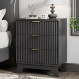 Fluted Nightstand, Side Table with 3 Large Storage Drawers, Mid Century