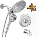 6-Function Handheld Showerhead and Rain Shower Combo with Valve, Trim Kit, Tub Spout,