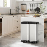 16 Gallon Dual Compartment Trash Can, 60L 2x30L Stainless Steel Step Trash and Recycling Bin,