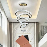 Crystal Chandeliers, Modern 5 Rings Pendant Light Titanium Gold Stainless Steel