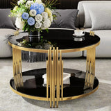Gold Glass Coffee Table Black Round Modern Living Room Table