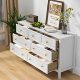 7 Drawer Dresser with Wide Drawers and Gold Metal Handles, 55 White