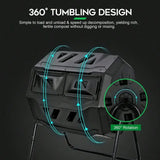Large Compost Tumbler Bin Dual Chamber 43Gal Rotating Composter Sliding Doors