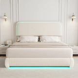 Full Size LED Bed Frame with Storage Drawers, Rounded Headboard