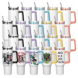 12/20 Pack 40 oz Sublimation Tumblers,Removable Handle Coffee Travel Mug With Straw
