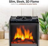 Compact 1200W Electric Fireplace Heater with Realistic 3D Flame for Office