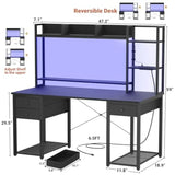 LED Gaming Desk with Hutch 47.2'' Computer Workstation Black