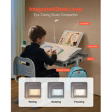 SucceBuy Kids Study Chair and Desk Set Study Desk and Chair for Kids with Table Lamp Adjustable Height  for Bedroom