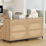 3-Drawer Rattan File Cabinet, A4 Size Hanging Files, Large Wooden Printer Stand for Home Office