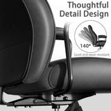 Black Leather Office Desk Chair with Wheels and Arms, Height Adjustable,