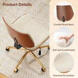 Home Office Desk Chair with Swivel Wheels, Modern PU Leather Armless Office Chair