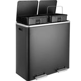AOOU 16 Gallon Stainless Steel Trash Can, 60L Dual Compartment, Metal Kitchen Step Recycle Bin