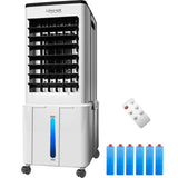 Portable evaporative air cooler for indoor use with 6 ice packs, remote, 12H