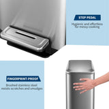 13 Gallon Kitchen Trash Can, Stainless Steel Step Garbage Bin with Soft-Close Lid