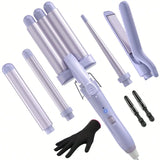 5 In 1 Wand Curling Iron-Curling Wand Set With Hair Straightener, 3 Barrels Hair Crimper Iron