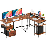 JHK 62IN L Shaped Computer Desk with 2 Drawers Wood Table