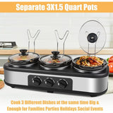 Triple Slow Cooker with 3×1.5 QT Buffet Servers and Warmers Adjustable Temperature