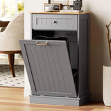 13 Gallon Wooden Freestanding Hidden Trash Can Cabinet with Odor Control,