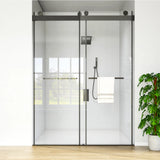 Sliding Frameless Shower Door Matte Black Clear Glass-MD DC PRINT