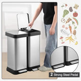 16 Gallon Dual Compartment Trash Can, 60L 2x30L Stainless Steel Step Trash and Recycling Bin,