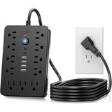 20 FT Flat Plug Surge Protector Power Strip, 11 AC Outlets with 6 USB Ports