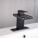 Waterfall Bathroom Sink Faucet, Matte Black Single Hole Vanity Faucet with Metal Pop Up Drain and Supply Line