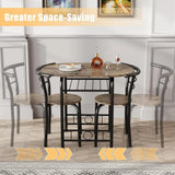 JUMMICO 3-Piece Wooden Round Table & Chair Set, Space Saving Kitchen Breakfast Nook Wood Grain Tabletop with Metal Frame