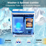 White & Blue Twin Tub Compact Washer Spinner Combo with Pump Drain for Apartment,