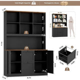 72-Inch Tall Bookcase with Power Outlet, Printer Stand, Hanging File Cabinet