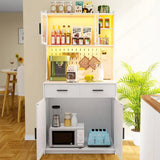 64" armhouse Kitchen Pantry with Auto Sensor LED,Storage Cabiwith 2 Outlets