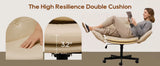 TCGBKAF Beige Criss Cross Chair with Adjustable Arms PU Leather Swivel Vanity Chair with Side Pockets Ergonomic Cross Legged Office Chair with Wheels Adjustable Height Computer Desk Chair