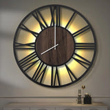 Silent Non Ticking,Rustic Modern Big Wood Clock w. Night Light for Living Roo