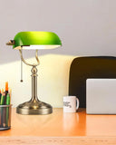 Green Glass Bankers Desk Lamp for Study, Office, LED Bulb Included