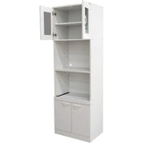 Danbury Style Tall Kitchen Pantry Cabinet with Microwave Storage, White